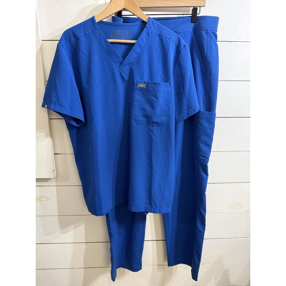 Figs Scrubs Royal BLUE 2 Piece Set: Men's Shirt Size Large & Pants Size XL